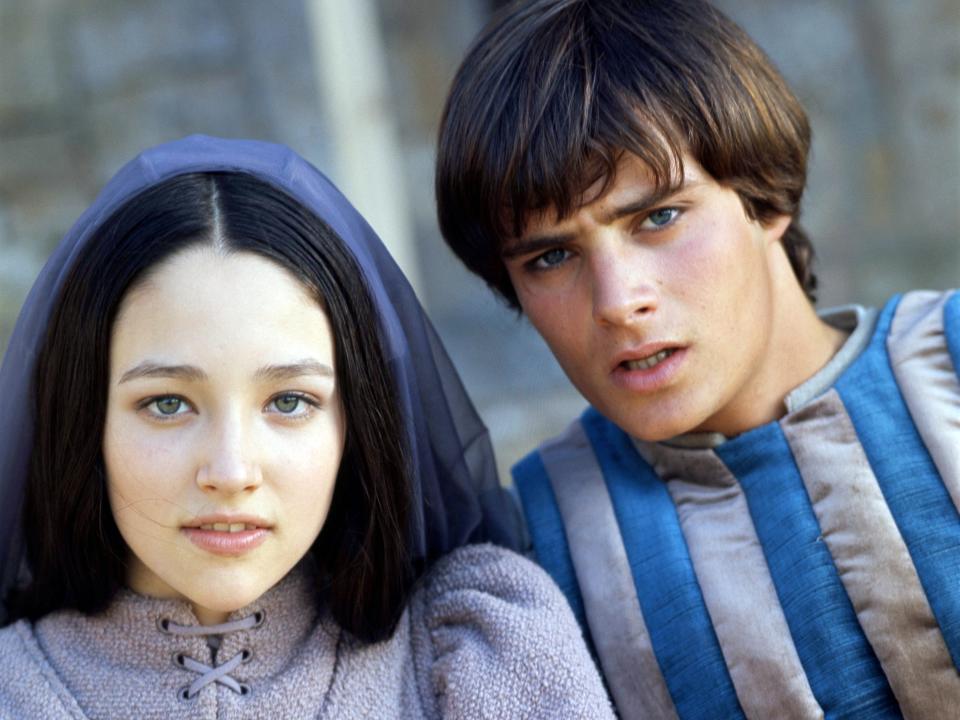 Leonard Whiting, as Romeo, and Olivia Hussey as Juliet, in 'Romeo And Juliet', directed by Franco Zeffirelli, 1968.