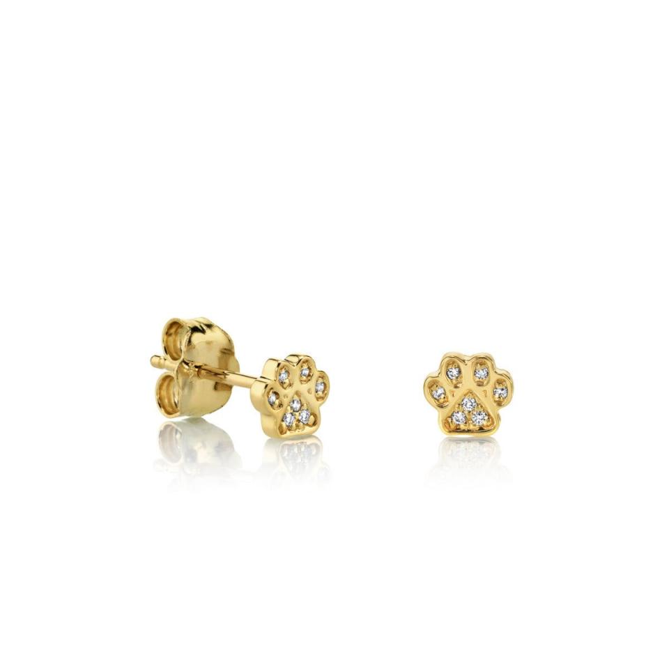 Gold & Diamond Mini Paw Stud Earrings