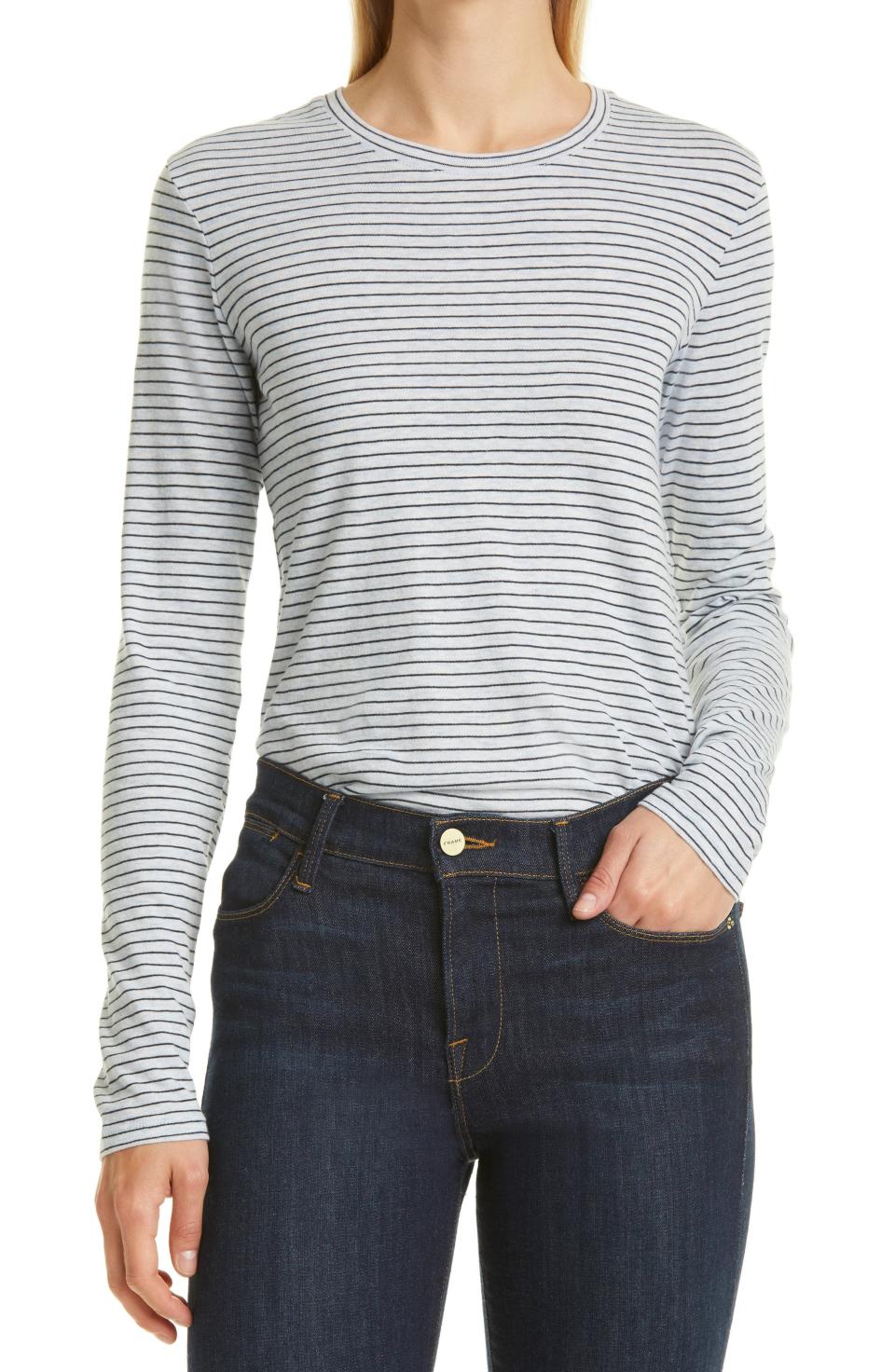 9) Vince Essentials Pencil Stripe Crewneck T-Shirt