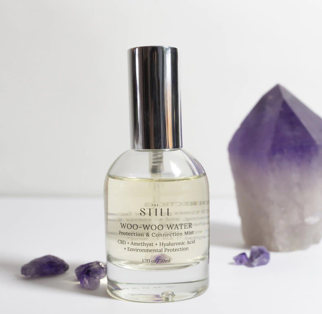 <p>This spray essence is divine and can be used before or after makeup to prep or set, as well as to protect the skin from environmental stressors. I’ve taken to keeping it on my desk to use as a refreshing, hydrating mist during the day. The bottle is beautiful and has an amethyst crystal at the bottom to provide balance and calm. </p><p><br></p><span class="copyright"> The Still Beauty </span>