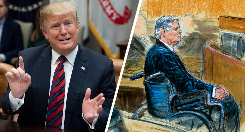 Donald Trump; a courtroom sketch of Paul Manafort