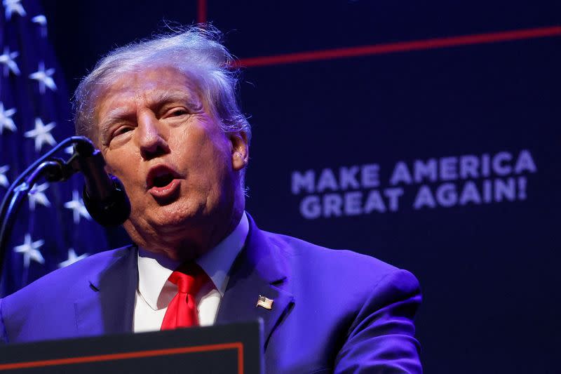 FILE PHOTO: Former U.S. President Trump holds a campaign rally in Davenport, Iowa