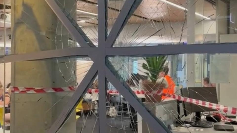 Smashed glass at the University of Queensland in Brisbane. Picture: Supplied