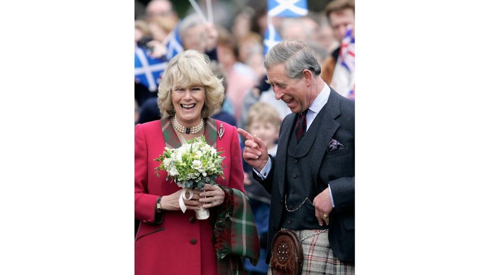 Then-Prince Charles, the Prince of Wales, and his wife Camilla, the Duchess of Cornwall, in their role as the Duke and Duchess of Rothesay undertake their first joint official engagement opening Monaltrie Park children's playground in Ballater near Balmoral on April 14, 2005 in Aberdeenshire, Scotland