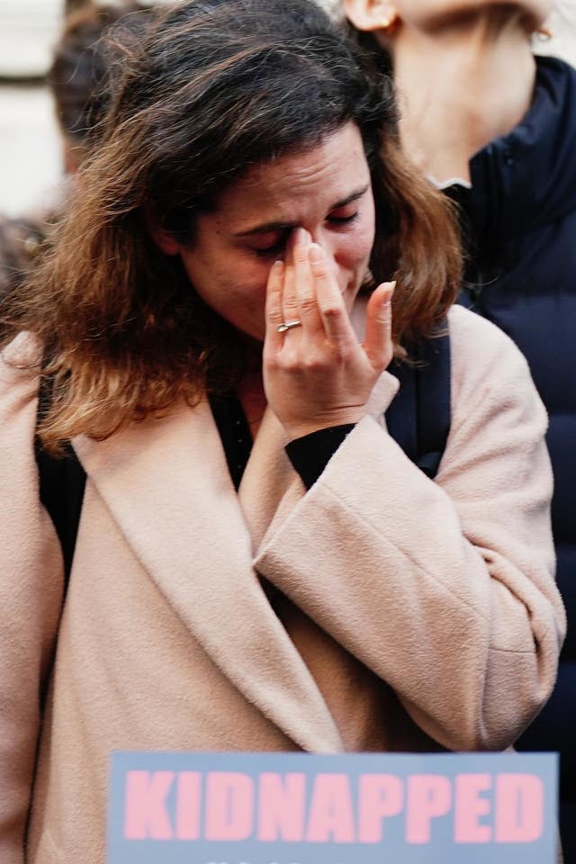 A woman crying at the demonstration