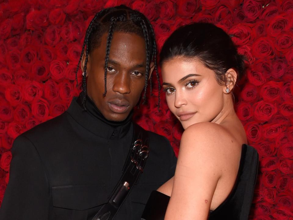 Travis Scott (L) and Kylie Jenner attend the Heavenly Bodies: Fashion & The Catholic Imagination Costume Institute Gala at The Metropolitan Museum of Art on May 7, 2018 in New York City