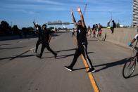 <p>Protesters closed down a freeway near downtown Minneapolis when a tanker truck drove through the crowd on Sunday, May 31st. Police pushed protesters off the freeway.</p>