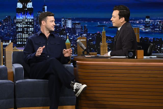 <p>Todd Owyoung/NBC via Getty Images</p> Justin Timberlake and Jimmy Fallon in New York City on Jan. 25, 2024