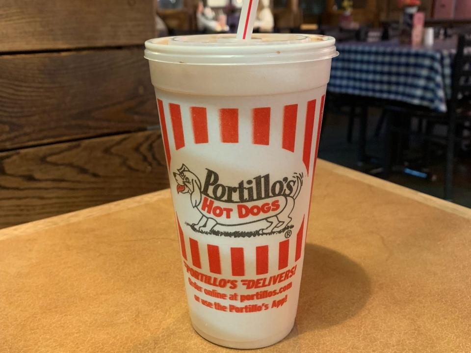 portillos chocolate cake shake on a table in the restaurant