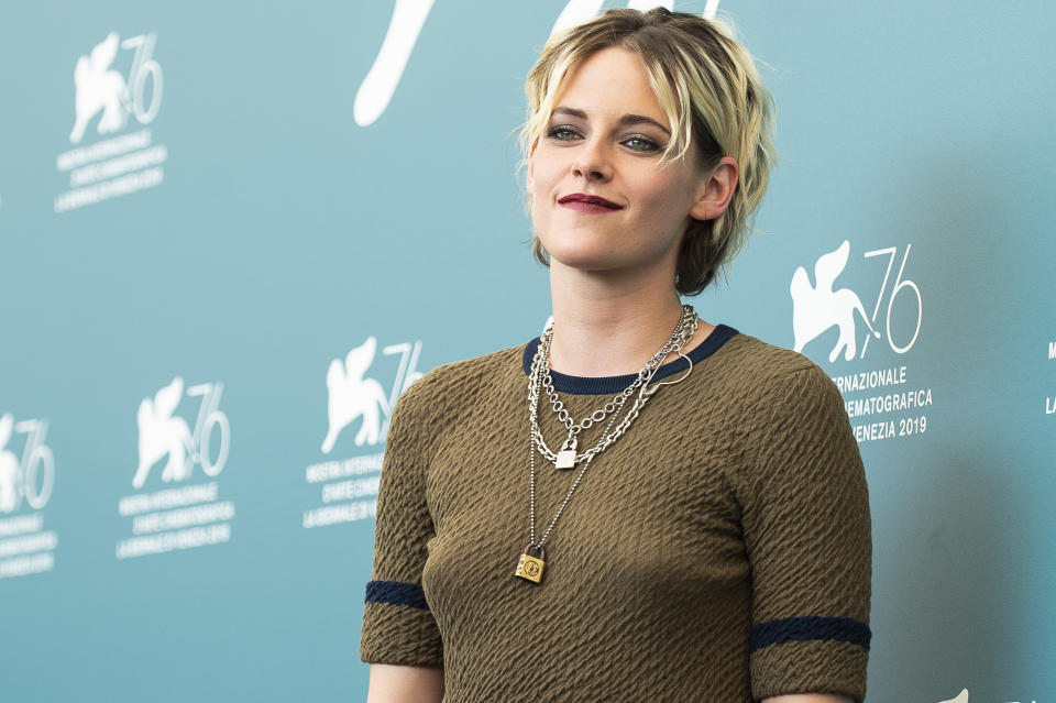 Kristen Stewart at the photo call for the film 'Seberg' at the 76th edition of the Venice Film Festival in Venice, Italy, Friday, Aug. 30, 2019. (Photo by Arthur Mola/Invision/AP)