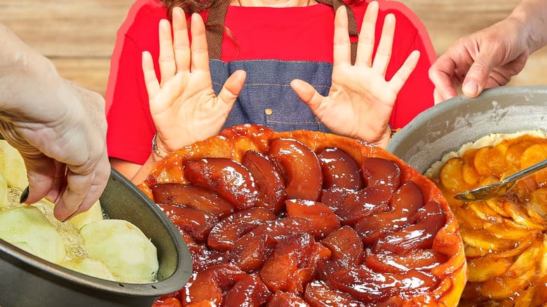 hands making apple tarte tatin