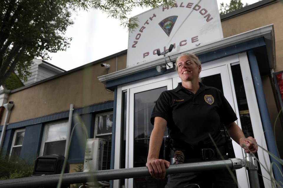 Carver stands at the entrance to police headquarters on Overlook Avenue on June 27.