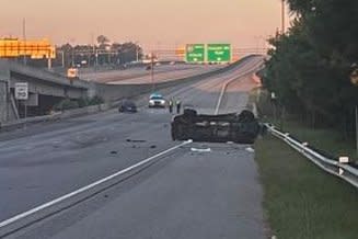 Five people were killed Monday in an early morning crash that injured three others on Georgia's Interstate 85, about 23 miles northeast of downtown Atlanta. Photo courtesy of Gwinnett County Police Department