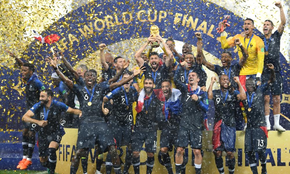 France lift the World Cup trophy.