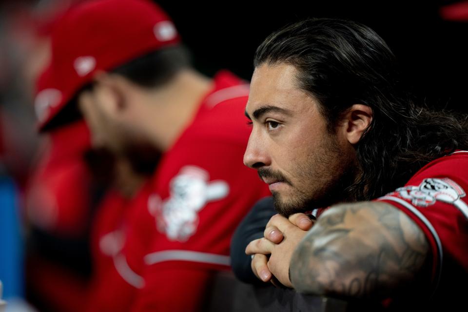 Cincinnati Reds second baseman Jonathan India stews on the bench. After injuries limited his production in 2022, India is seeking out extra motivation this season.