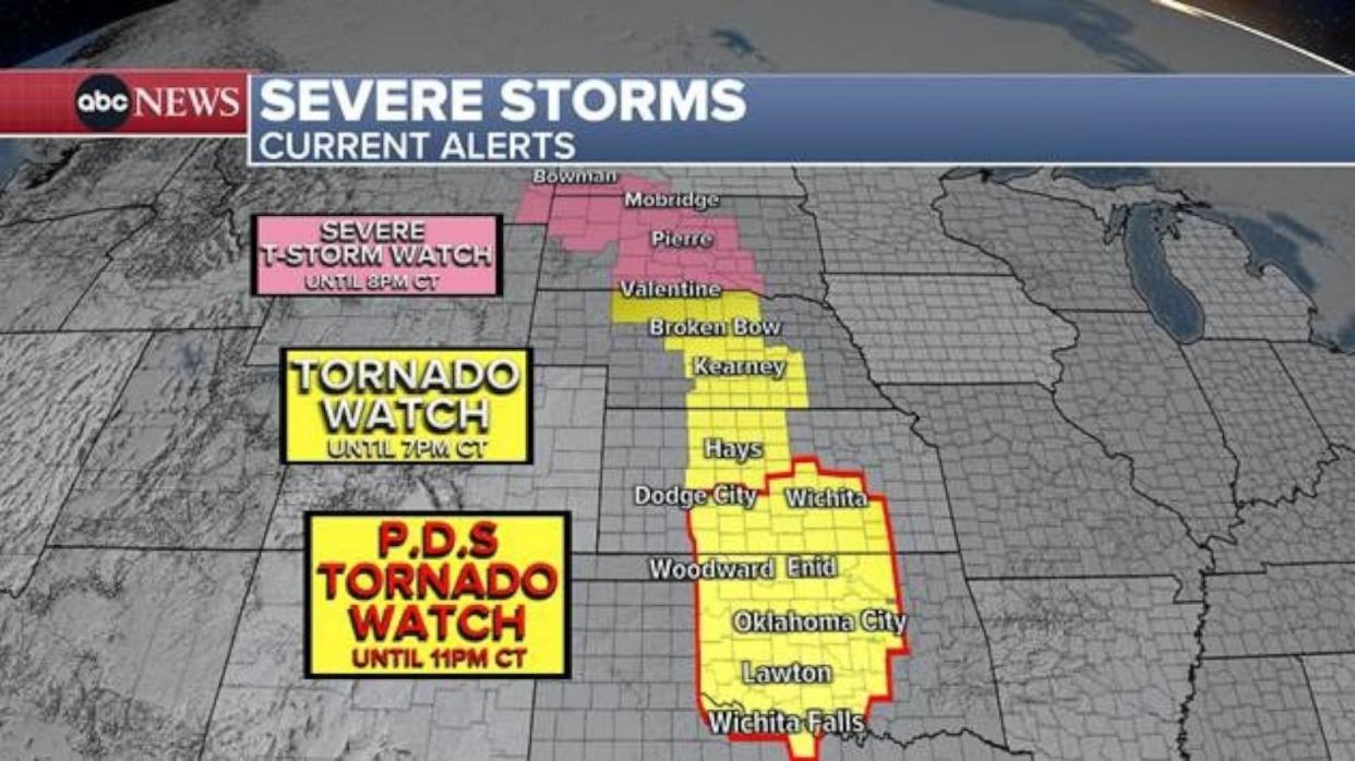 PHOTO: Intense supercells are expected to evolve that could produce numerous strong tornadoes across this region. (ABC News)