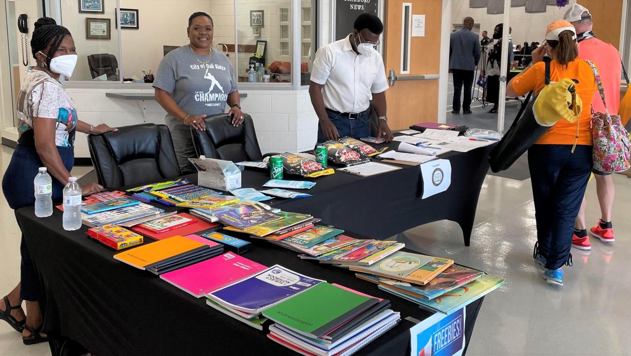 Pictured are Valeria Roberson, from left, Barbara Stratling, and Larry Roberson at a past NAACP Back-to-School Fair.