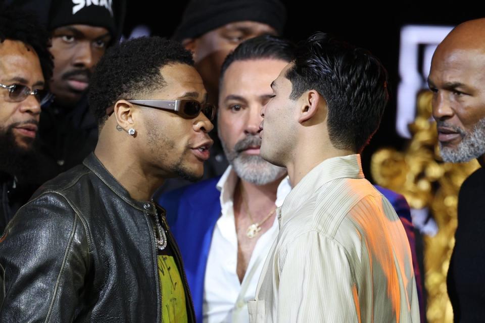 Devin Haney (left) and Ryan Garcia facing off in February (Getty Images)