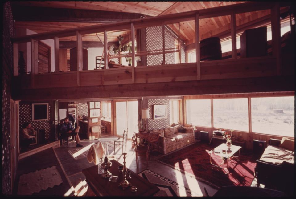 Interior view of the all aluminum beer and soft drink can experimental house near Taos, New Mexico.