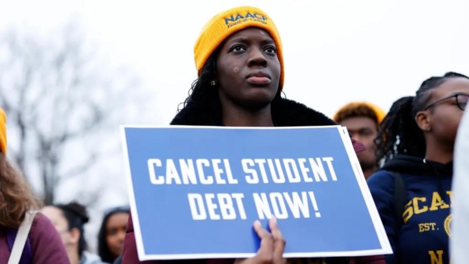 Student loan borrowers and advocates gathered in Washington last February for the People’s Rally to Cancel Student Debt during the Supreme Court hearings on student debt relief. (Photo: Jemal Countess/Getty Images)