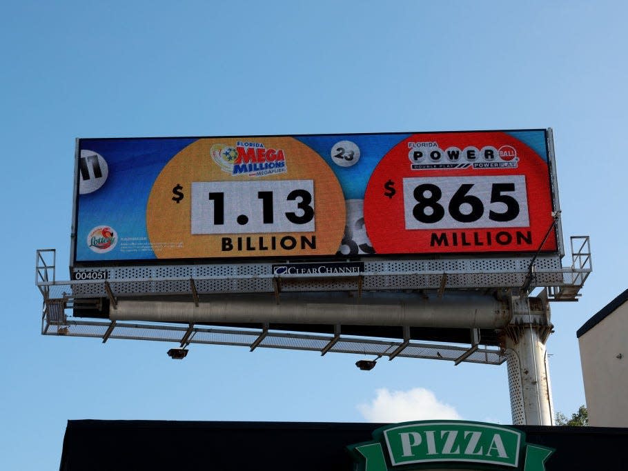 A billboard shows the jackpot amount for the Mega Million lottery on March 26, 2024 in Miami, Florida.