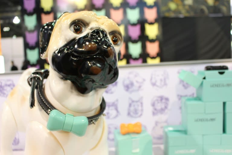 Wonderwoof bow-tie shaped activity trackers for dogs were among the innovations at the Consumer Electronics Show virtually tethering people to their canine companions as seen on January 7, 2016 in Las Vegas, Nevada