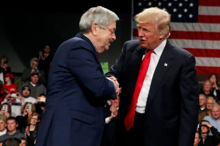 President Trump shakes hands with Iowa Gov. Terry Branstad. (Shannon Stapleton/Reuters)