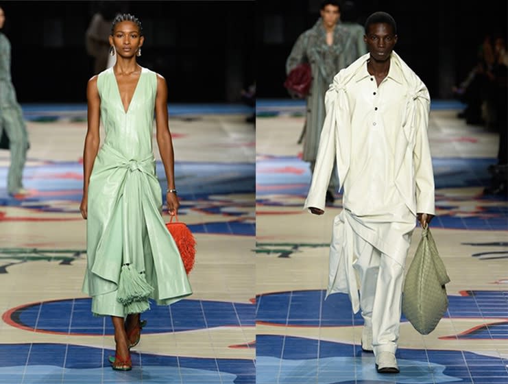 two bottega veneta matcha-hued looks on the spring 2024 runway