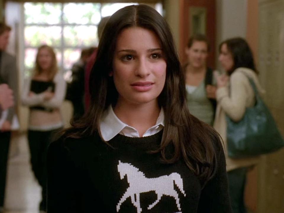 Rachel Berry wearing a sweater.