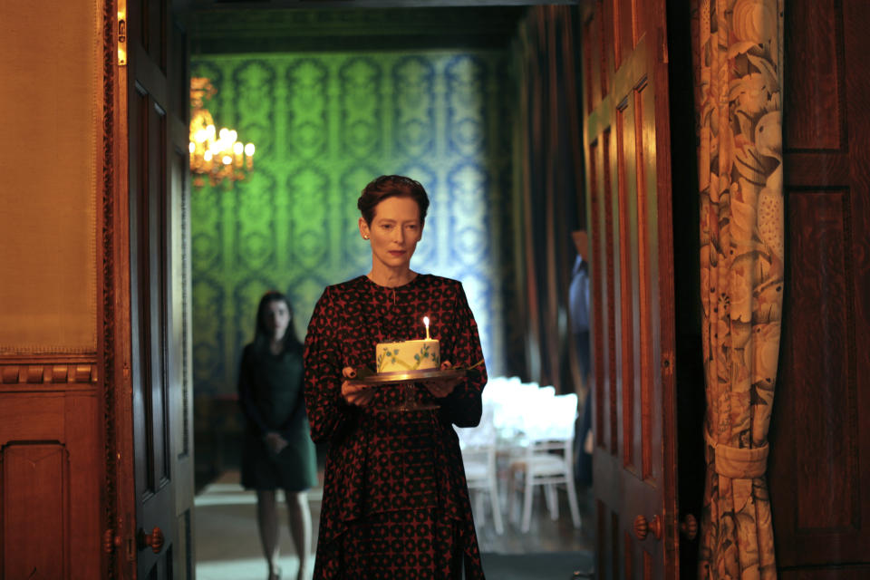 This image released by A24 shows Tilda Swinton in a scene from "The Eternal Daughter." (Sandro Kopp/A24 via AP)