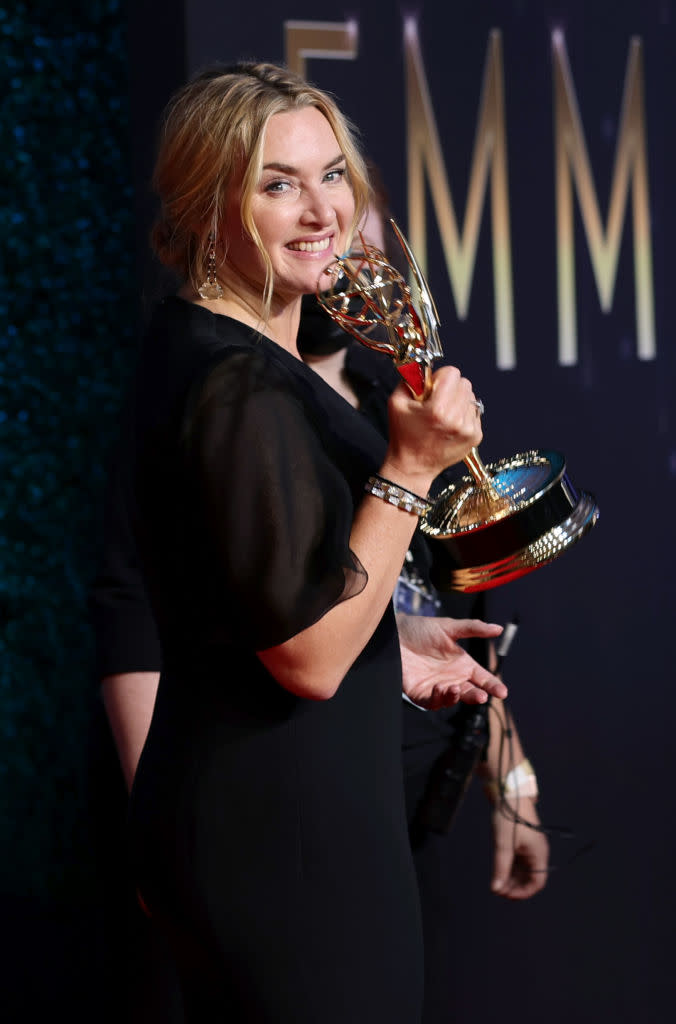 LOS ANGELES, CALIFORNIA - SEPTEMBER 19: Kate Winslet, winner of the Outstanding Lead Actress in a Limited or Anthology Series or Movie award for 'Mare Of Easttown,' poses in the press room during the 73rd Primetime Emmy Awards at L.A. LIVE on September 19, 2021 in Los Angeles, California. (Photo by Rich Fury/Getty Images)