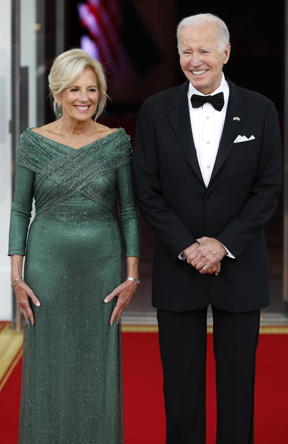 WASHINGTON, DC - JUNE 22: U.S. President Joe Biden and first lady Jill Biden wait for the arrival of Indian Prime Minister Narendra Modi to the White House on June 22, 2023 in Washington, DC. President Joe Biden and first lady Jill Biden are hosting a state dinner for Indian Prime Minister Modi as part of his first official state visit to the United States.  (Photo by Chip Somodevilla/Getty Images)