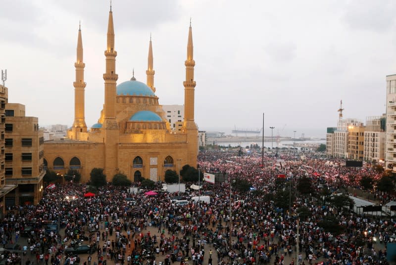 A general view of demonstrators during an anti-government protest in downtown Beirut