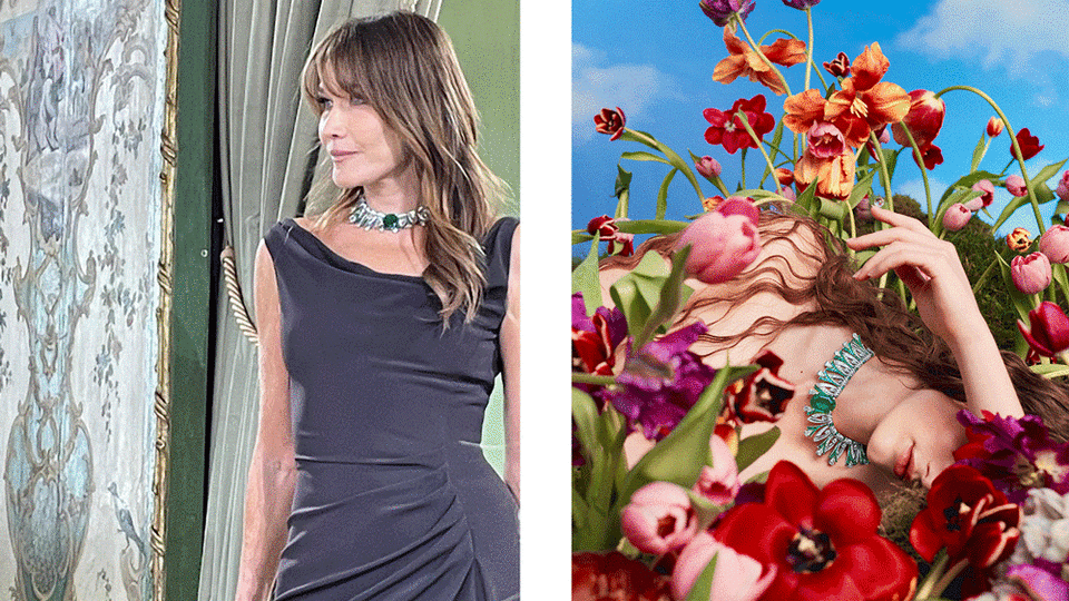 Carla Bruni in Bulgari’s Tribute to Paris Necklace; Bulgari Tribute to Paris Necklace - Credit: Robb Report; Bulgari