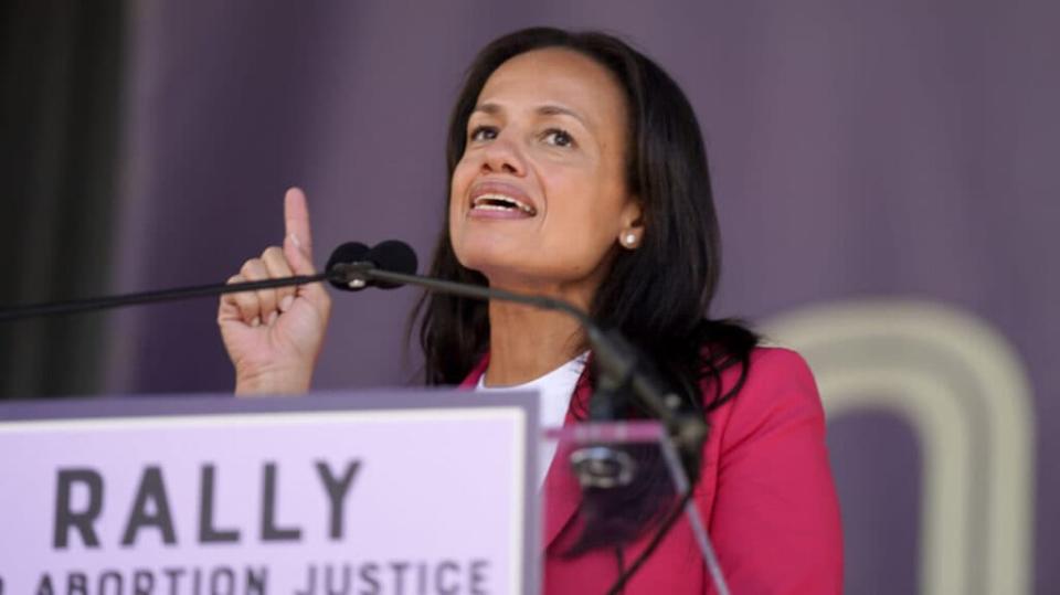 Alexis McGill Johnson speaks onstage at Rally For Abortion Justice on October 02, 2021 in Washington, DC. (Photo by Leigh Vogel/Getty Images for Women’s March)