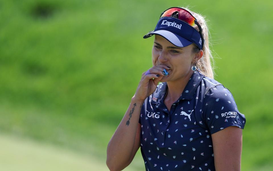 Lexi Thompson of the United States reacts to a missed putt for birdie on the 17th green during the final round of the KPMG Women's PGA Championship at Congressional Country Club on June 26, 2022 in Bethesda, Maryland. - GETTY IMAGES