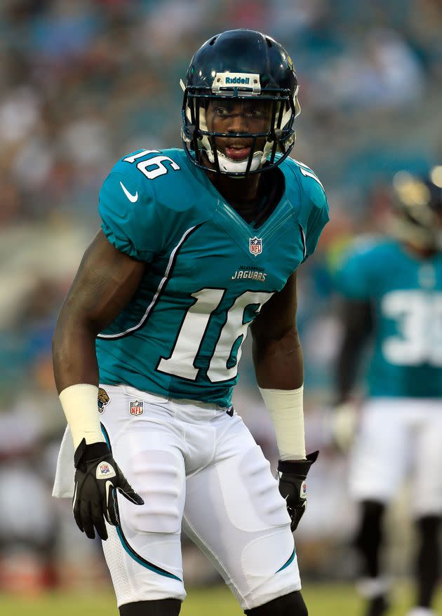 Antonio Dennard is seen playing for the Jacksonville Jaguars during a preseason game against the Atlanta Falcons in 2012. (Photo: Sam Greenwood via Getty Images)