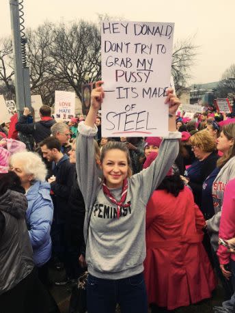 Melissa Benoist participating in Women's March on Washington, DC.