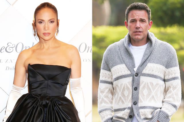 <p>Darren Gerrish/Getty Images for One&Only; Bellocqimages/Bauer-Griffin/GC Images</p> Jennifer Lopez on Feb 10, 2024, in Dubai; Ben Affleck on May 2, 2024 in L.A.