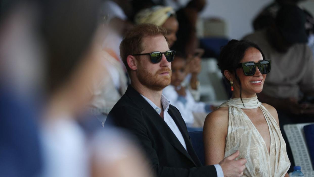 britains prince harry l, duke of sussex, and britains meghan r, duchess of sussex, attend a charity polo game at the ikoyi polo club in lagos on may 12, 2024 as they visit nigeria as part of celebrations of invictus games anniversary photo by kola sulaimon  afp photo by kola sulaimonafp via getty images