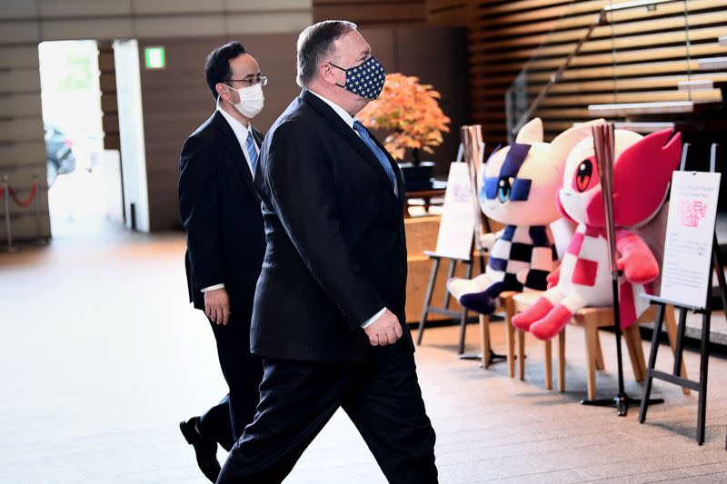 U.S. Secretary of State Pompeo arrives to attend a meeting with Japan's Prime Minister Suga at the latter's office in Tokyo
