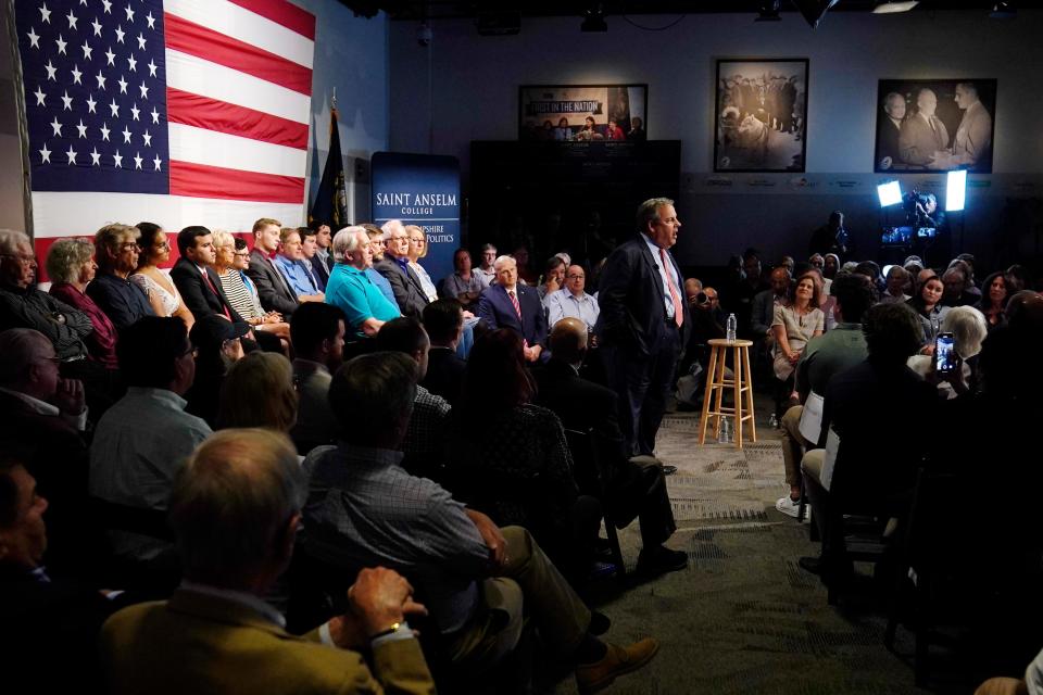 Republican presidential candidate former, New Jersey Gov. Chris Christie addresses a gathering, Tuesday, June 6, 2023, in Manchester, N.H.