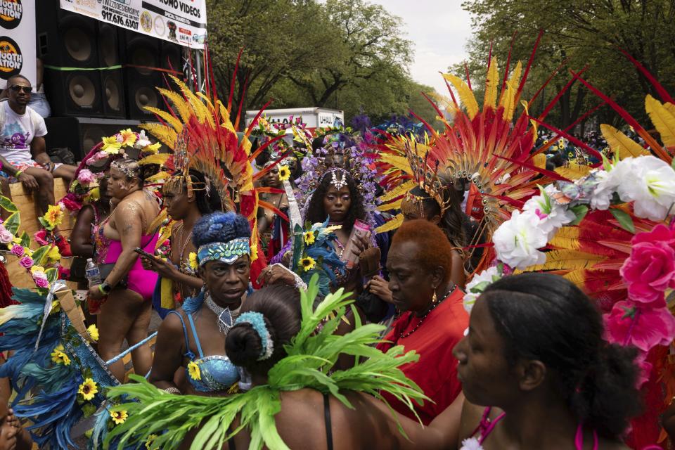 Dancers participate in the West Indian Day Parade, Monday, Sept. 4, 2023, in the Brooklyn borough of New York. The largest U.S. celebration of Caribbean culture is held in New York City, as steel bands, floats and flamboyantly costumed revelers take to the streets in the West Indian Day parade. (AP Photo/Yuki Iwamura)