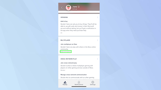 An Xbox screen displaying how to set up family settings