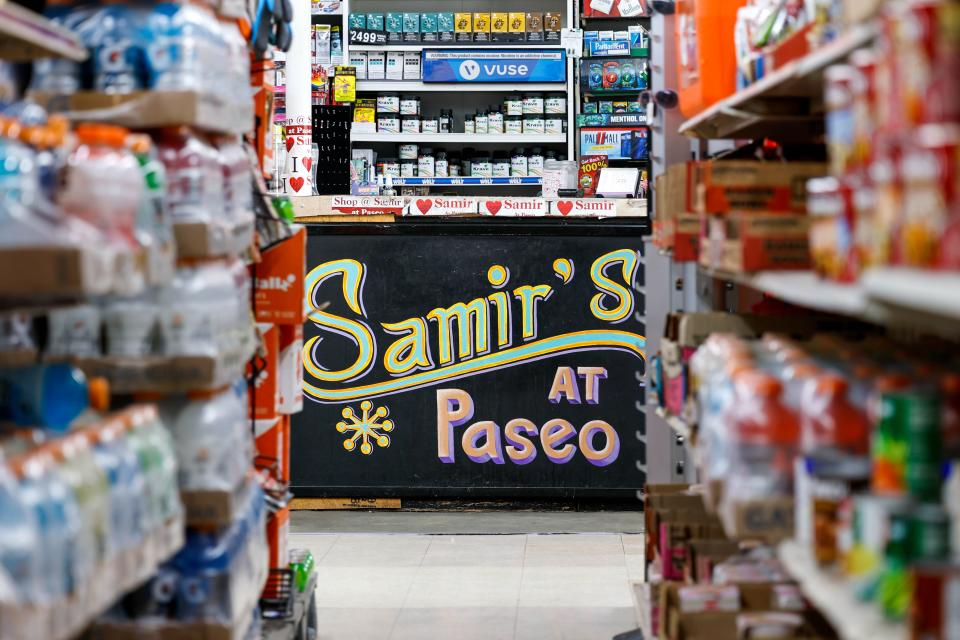 A sign inside Samir Groceries is pictured May 22. For nearly 20 years, the store has remained a Paseo Arts District staple.