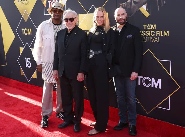 <p>Amy Sussman/Getty</p> (L-R) Samuel L. Jackson, Harvey Keitel, Uma Thurman and John Travolta