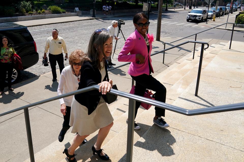 Hamilton County Commission President Denise Driehaus, left, and Cincinnati City council member Meeka Owens joined local leaders and public figures to attend a memorial service for Jerry Springer,