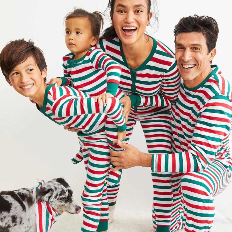 3) Unisex Matching Striped Snug-Fit Footed One-Piece Pajamas