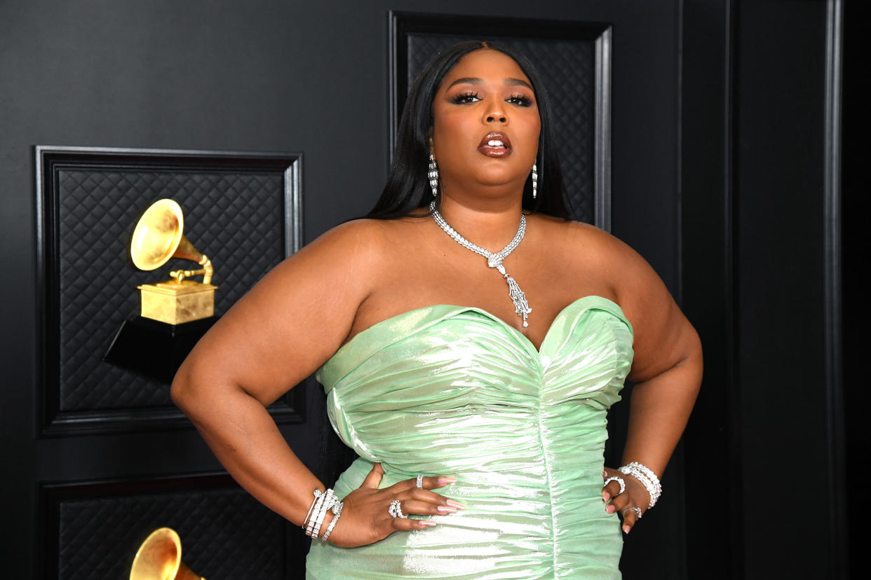 LOS ANGELES, CALIFORNIA - MARCH 14: Lizzo attends the 63rd Annual GRAMMY Awards at Los Angeles Convention Center on March 14, 2021 in Los Angeles, California. (Photo by Kevin Mazur/Getty Images for The Recording Academy )