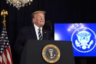 President Donald Trump speaks at Trump National Golf Club Bedminster in Bedminster, N.J., Friday, Aug. 7, 2020. (AP Photo/Susan Walsh)